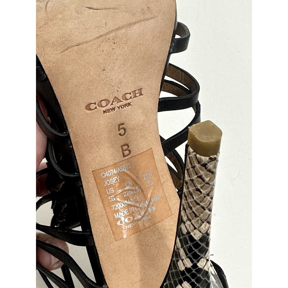 Coach Josey Sandals Heels Size 5 B Black Leather Snake Reptile Print Animal - Picture 5 of 6